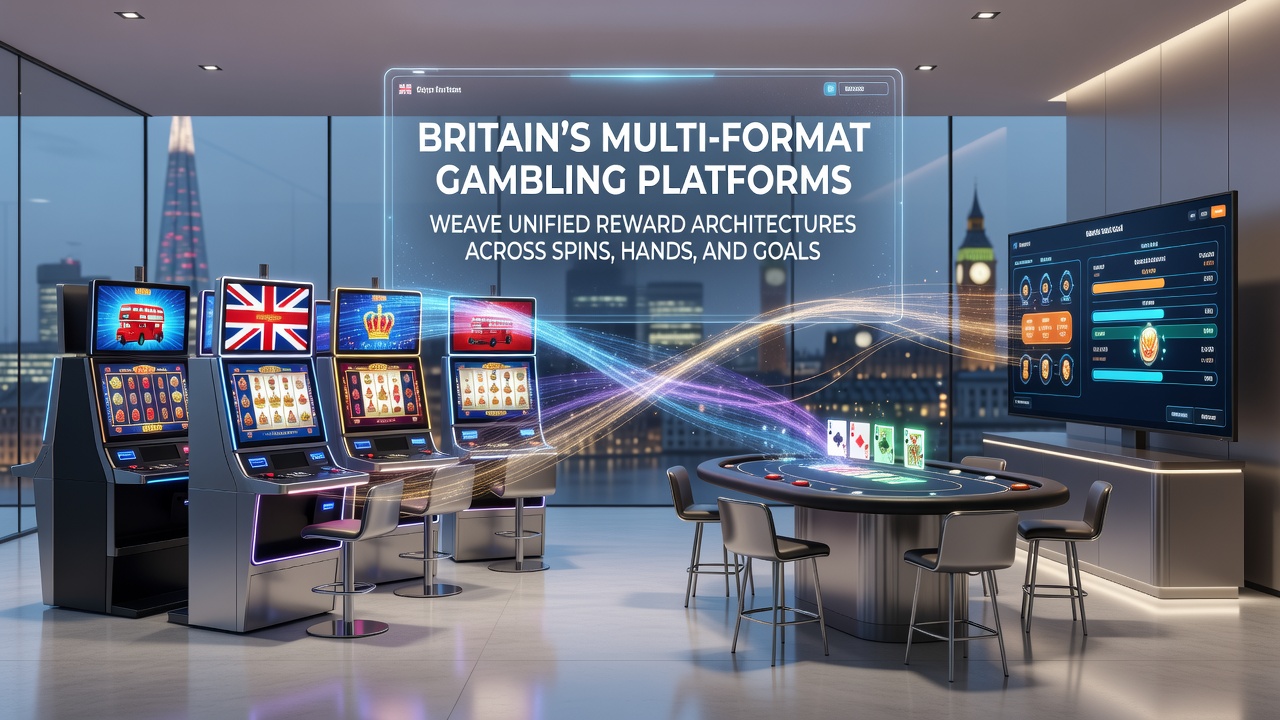 British gambling platform interface showing unified loyalty points across slots, poker tables and sports betting sections