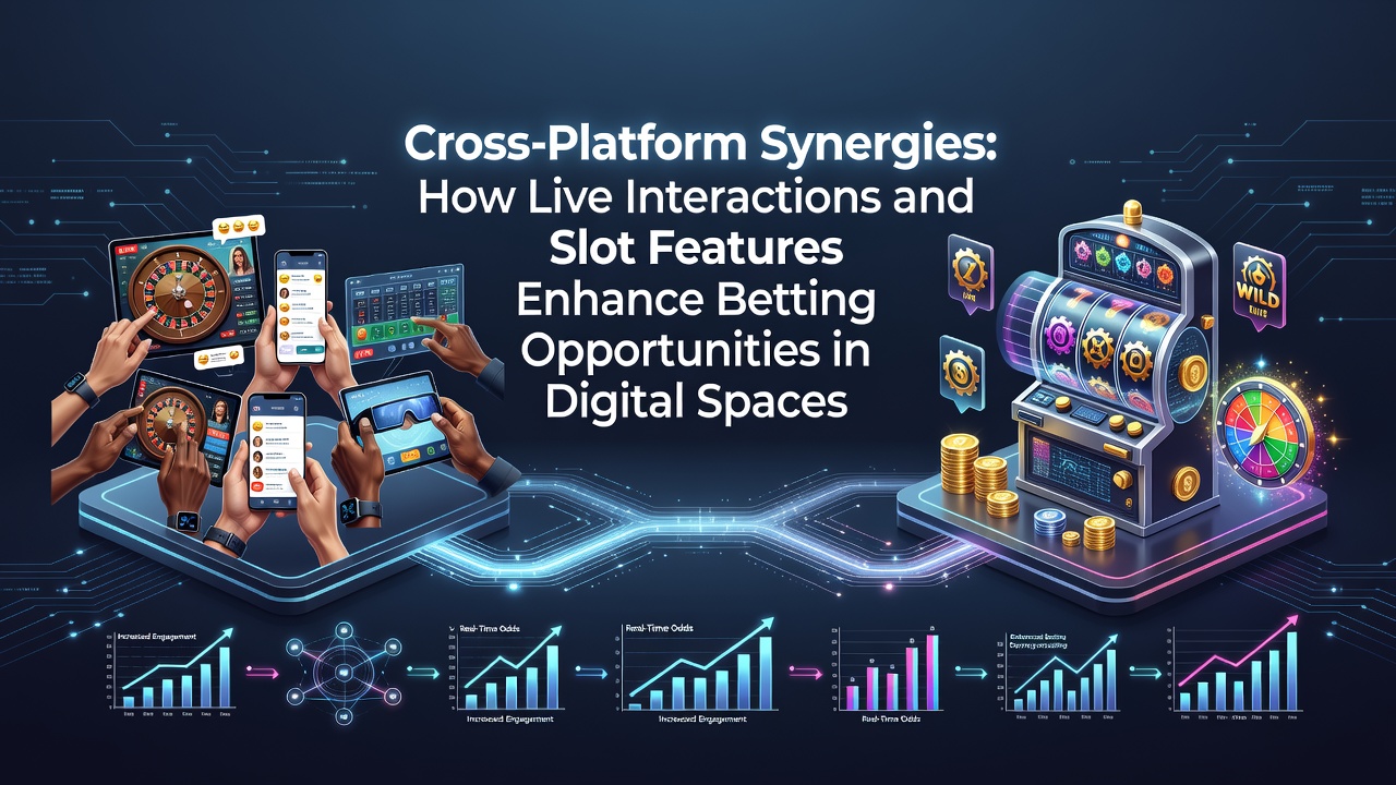 Cross-platform betting interface showing live dealer and slot game integration on multiple devices