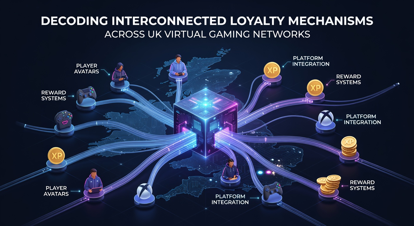 Visual representation of interconnected loyalty systems linking multiple UK virtual gaming platforms through shared reward networks