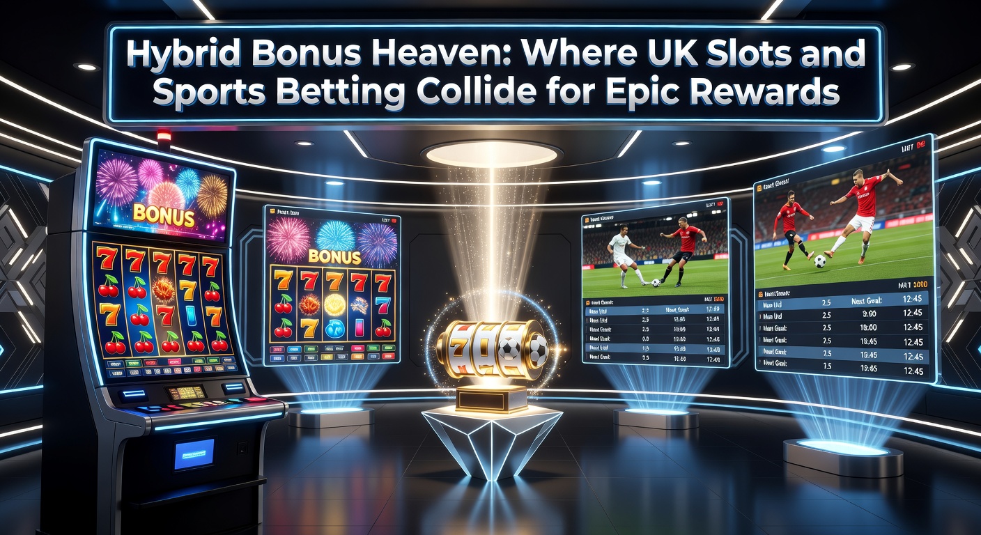 Vibrant digital collage showing slot reels spinning alongside sports betting odds on football and horse racing, with golden bonus coins raining down in a hybrid reward explosion