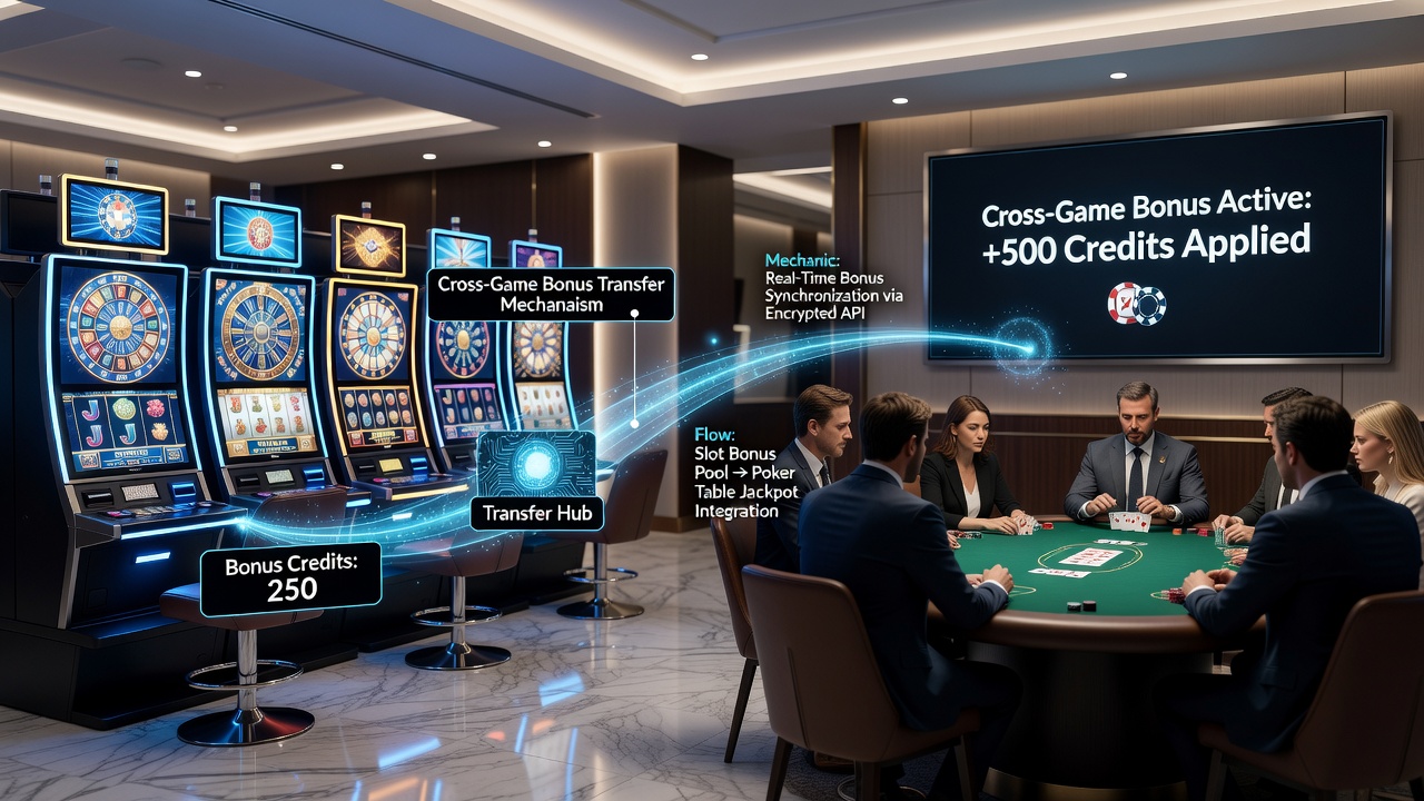 Diagram detailing bonus conversion rates and transfer limits between slots and poker