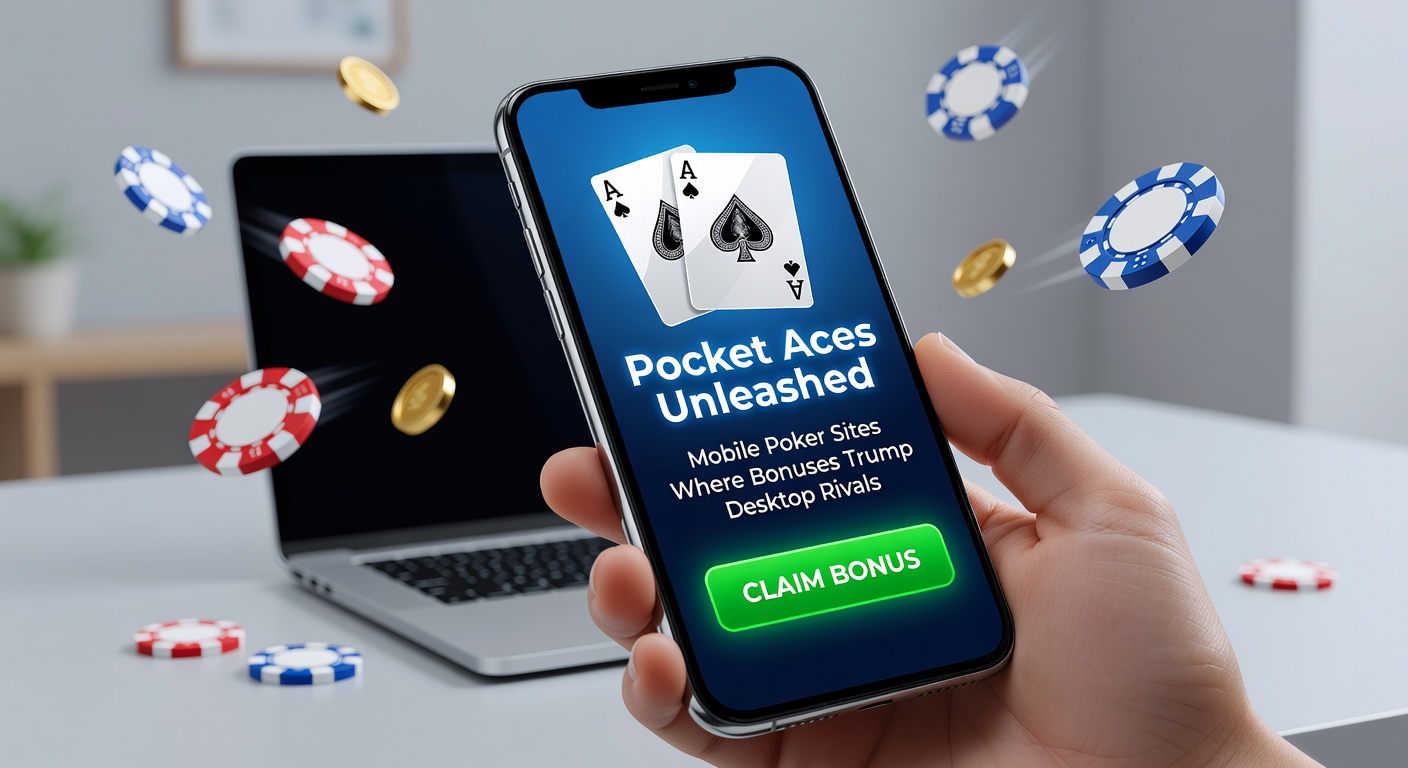 Smartphone screen showing a vibrant mobile poker app interface with a prominent welcome bonus popup, cards fanned out on a green felt table background