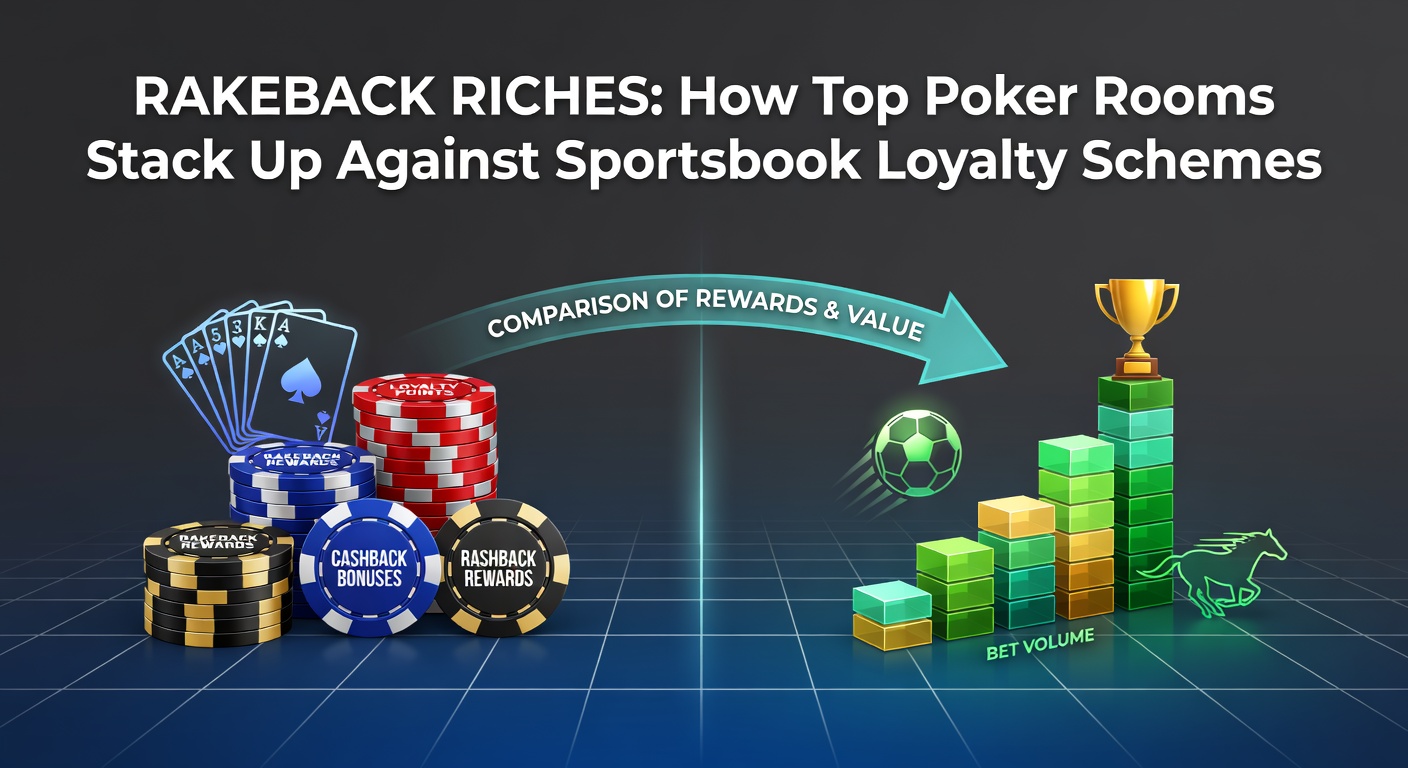 Vibrant poker table scene with stacks of chips and loyalty reward icons overlayed, highlighting rakeback calculations
