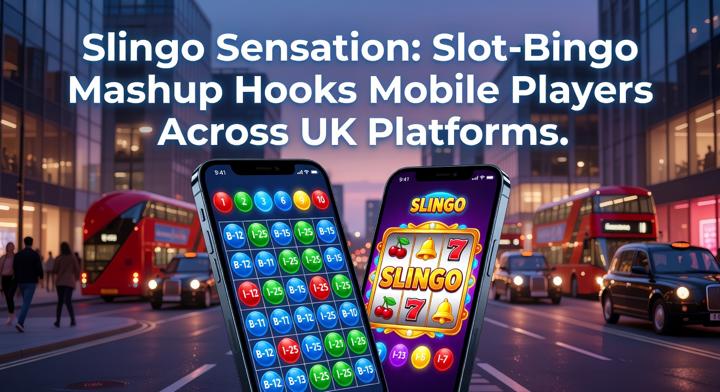 Vibrant Slingo game screen on a mobile device showing spinning reels and bingo card matches