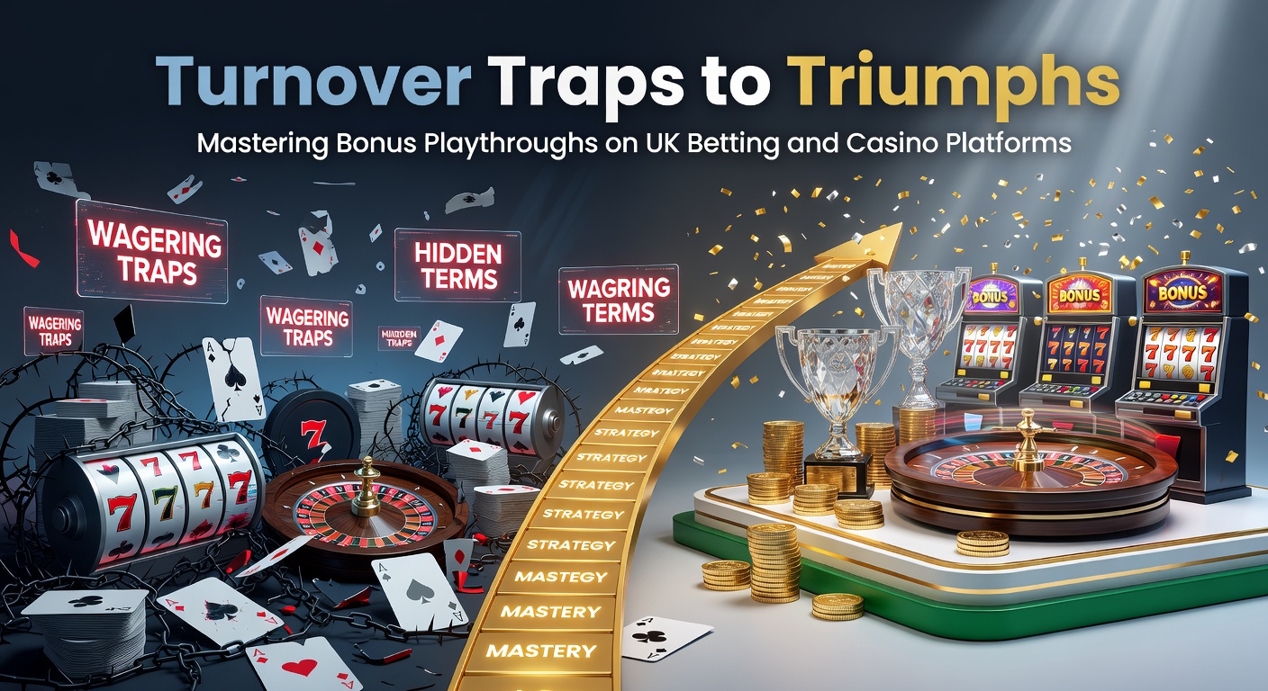 A digital graphic showing a gambler navigating a maze of wagering requirements towards a glowing jackpot prize, symbolizing the journey from bonus traps to triumphs on UK platforms